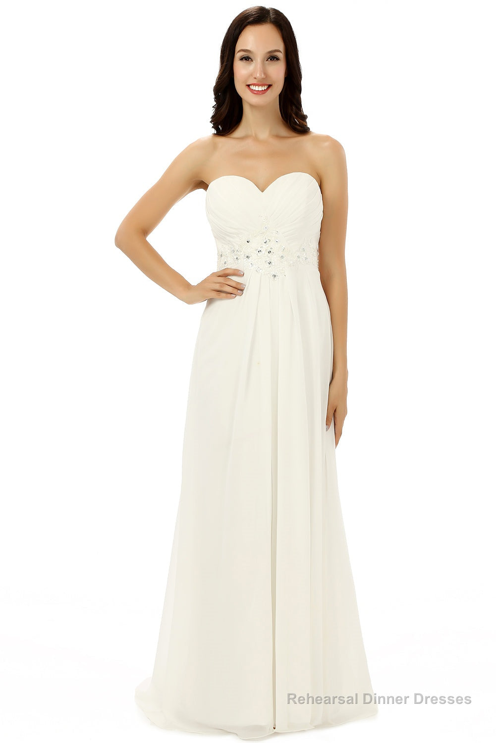 White Chiffon Sweetheart With Pleats Beading Bridesmaid Dresses Main image