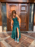 Green Slit Classy Prom Dress Long Classy Evening Dress