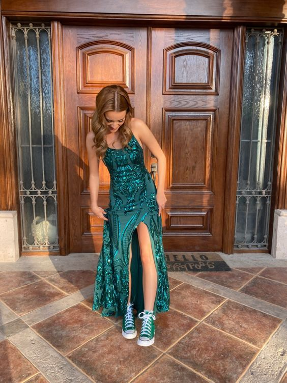 Green Slit Classy Prom Dress Long Classy Evening Dress
