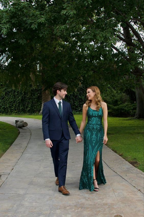 Green Slit Classy Prom Dress Long Classy Evening Dress