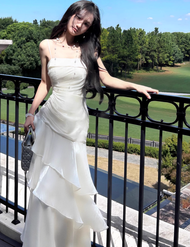 Vintage-Inspired Birthday Party Dress Under $160 White Ruffled Layered Fairytale Graduation Classy Prom Dress