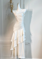 Vintage-Inspired Birthday Party Dress Under $160 White Ruffled Layered Fairytale Graduation Classy Prom Dress