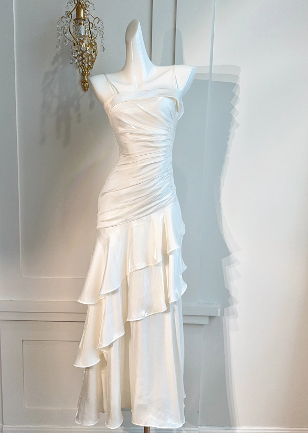 Vintage-Inspired Birthday Party Dress Under $160 White Ruffled Layered Fairytale Graduation Classy Prom Dress