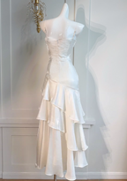 Vintage-Inspired Birthday Party Dress Under $160 White Ruffled Layered Fairytale Graduation Classy Prom Dress