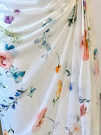 White Floral Elegant Sweet Sophisticated Long Chiffon Ball Gown Classy Evening Dress Party Dress