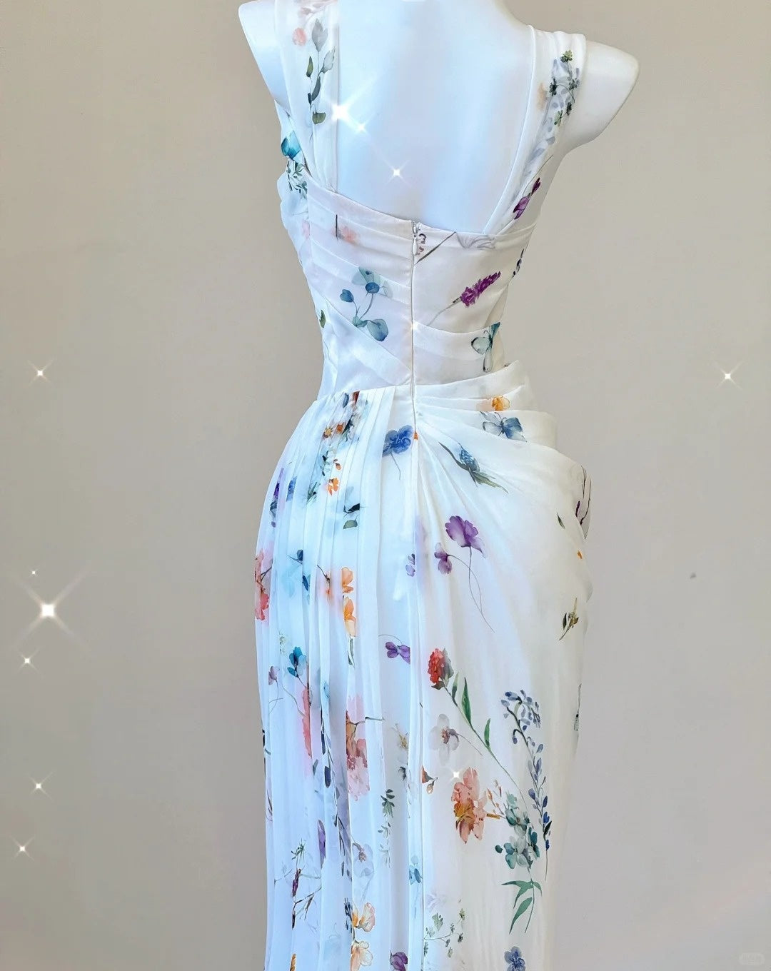 White Floral Elegant Sweet Sophisticated Long Chiffon Ball Gown Classy Evening Dress Party Dress