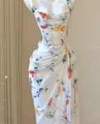 White Floral Elegant Sweet Sophisticated Long Chiffon Ball Gown Classy Evening Dress Party Dress