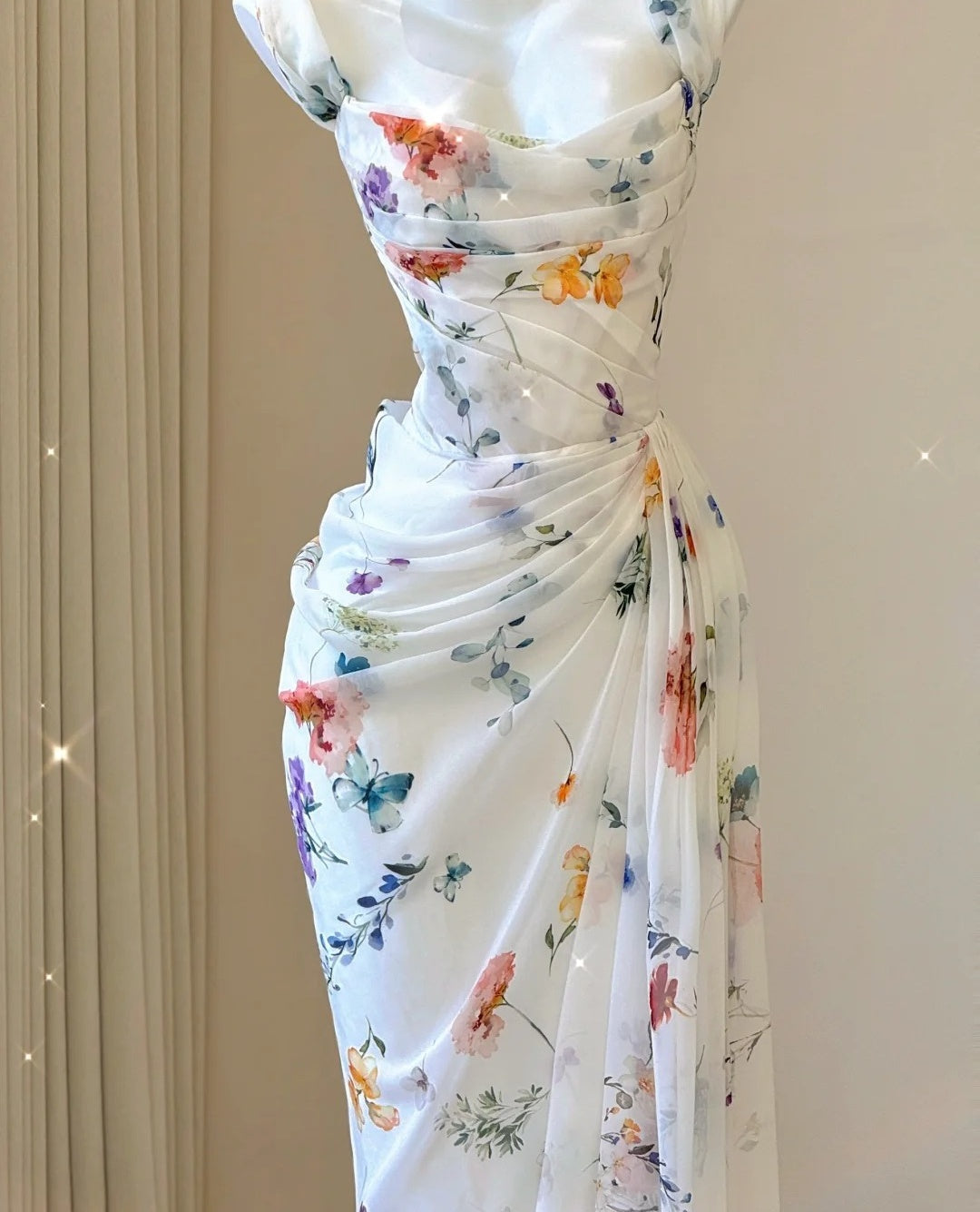 White Floral Elegant Sweet Sophisticated Long Chiffon Ball Gown Classy Evening Dress Party Dress