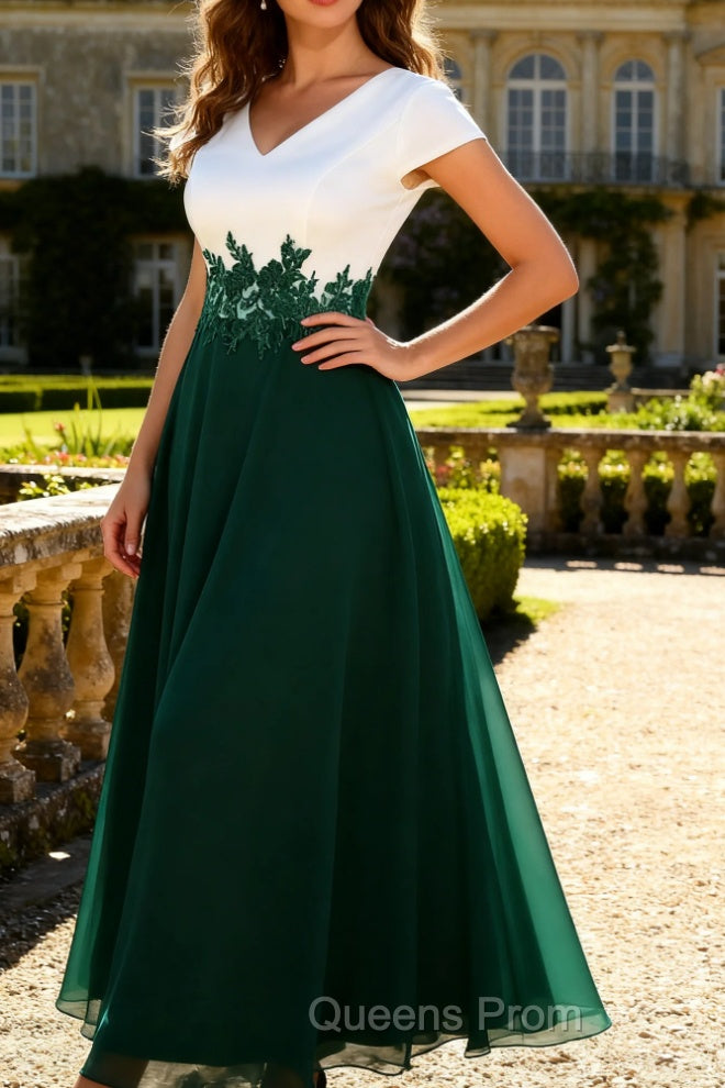 White Green A Line V Neck Appliqued Mother Of The Bride Dress Main image