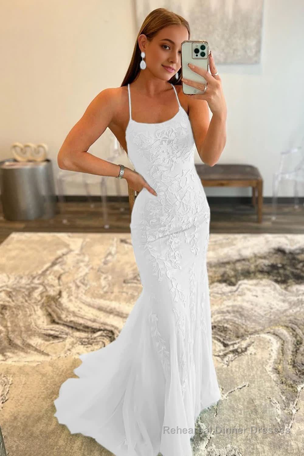 White Halter Backless Prom Dress Main image