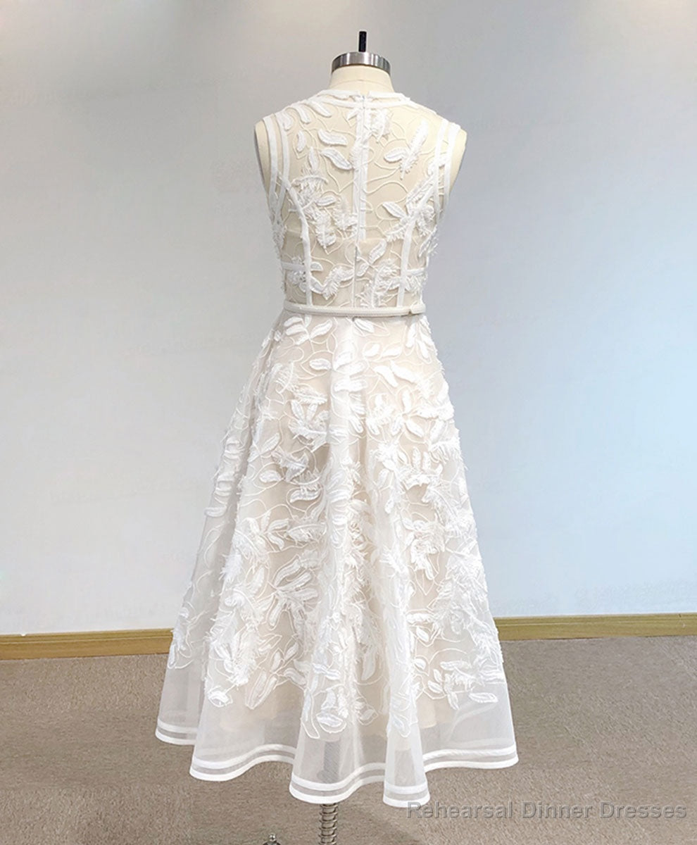 White High Neck Tulle Lace Prom Dress, Lace Formal Party Dress Secondary image