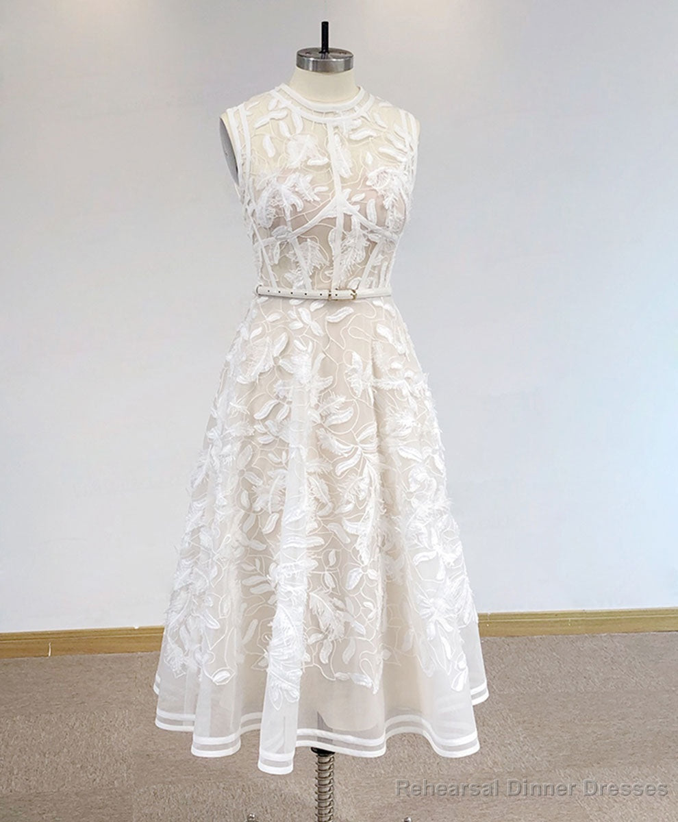 White High Neck Tulle Lace Prom Dress, Lace Formal Party Dress Main image