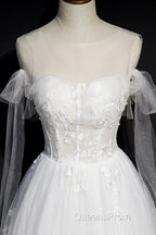 White Lace A-Line Tea Length Evening Prom Dress