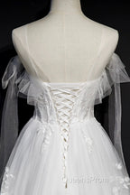 White Lace A-Line Tea Length Evening Prom Dress