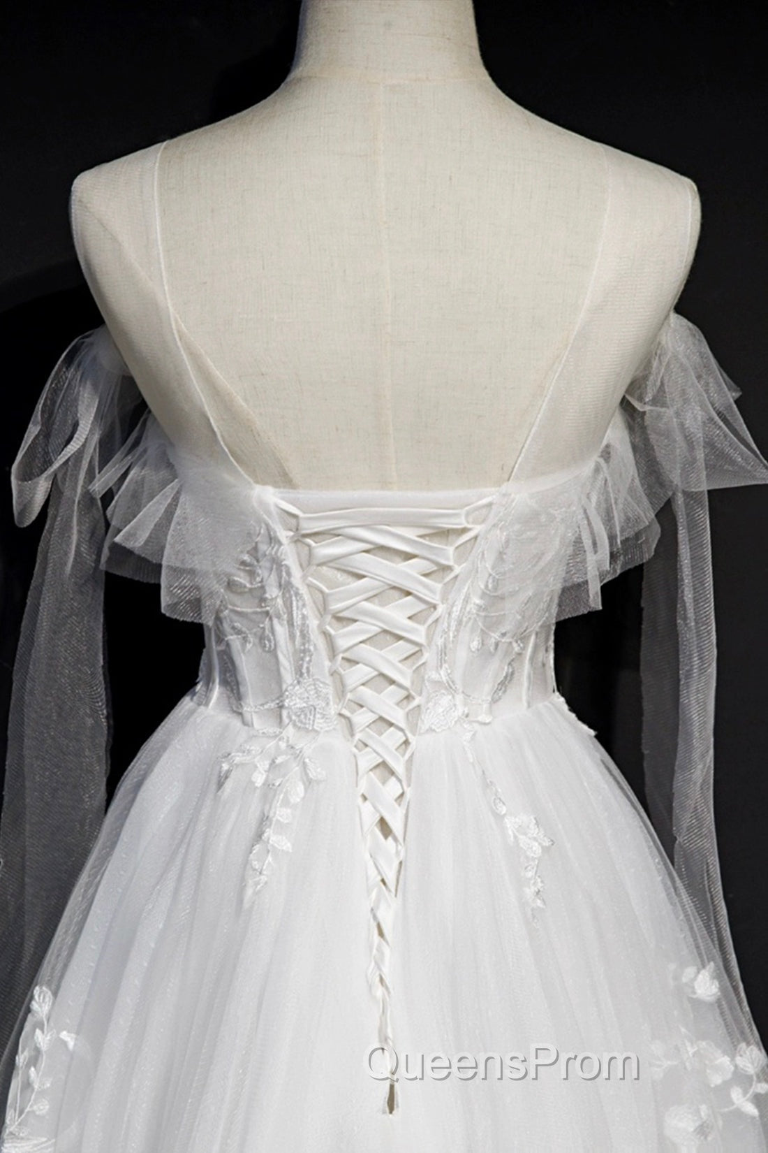 White Lace A-Line Tea Length Evening Prom Dress
