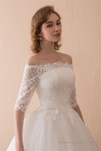 White Lace Long Sleeves Off Shoulder Strapless A Line Floor Length Wedding Dresses