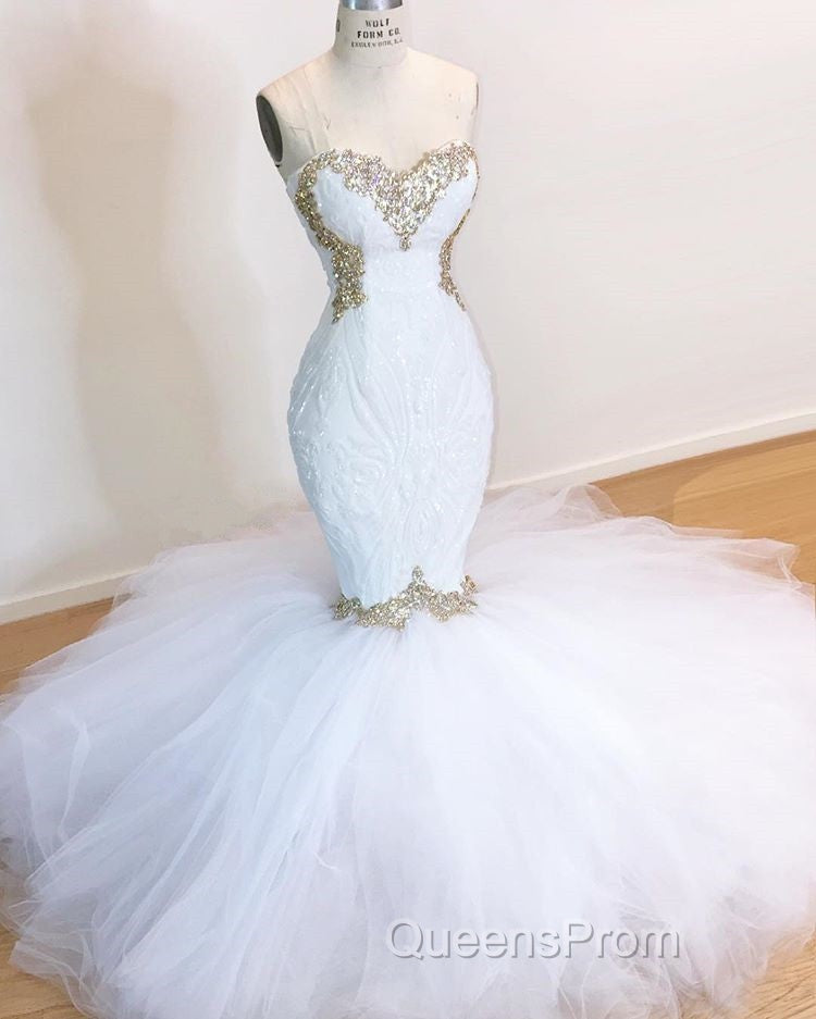 White Lace Mermaid Sweetheart Simple Wedding Dress for Sale