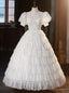 White Lace Short Sleeve Tiers Wedding Dress