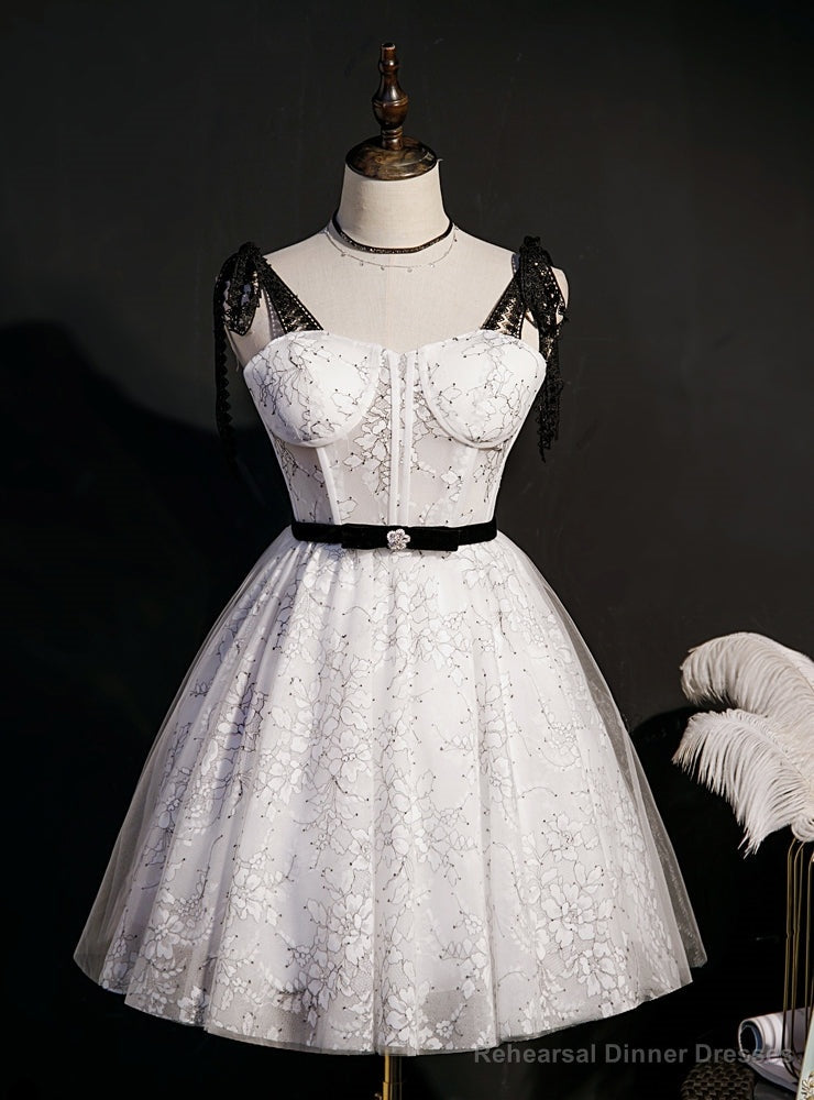White Lace Straps Homecoming Dress Main image