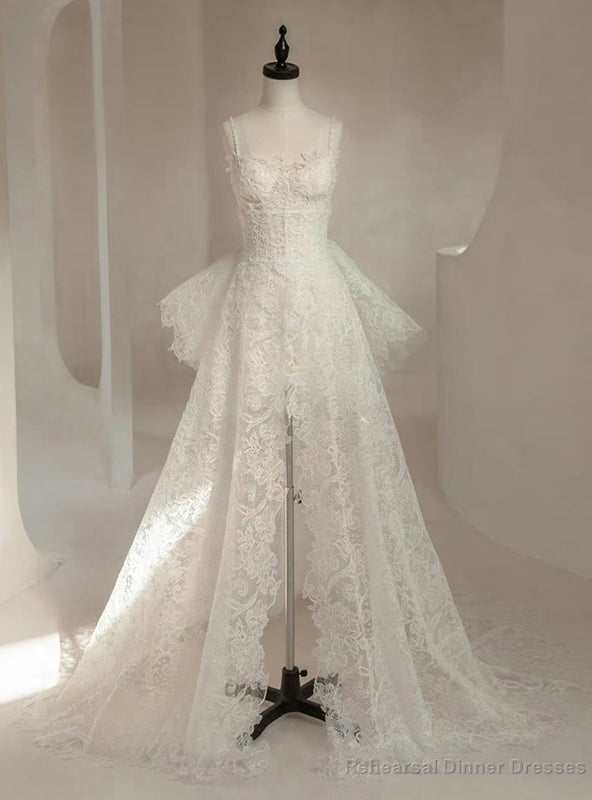 White Lace Straps Two Piece Wedding Dress Main image