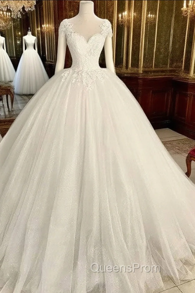 White Lace Tulle Long Evening Prom Dress, White Lace Wedding Dress Main image