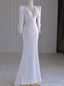 White Long Sleeve V-neck Backless Wedding Dress