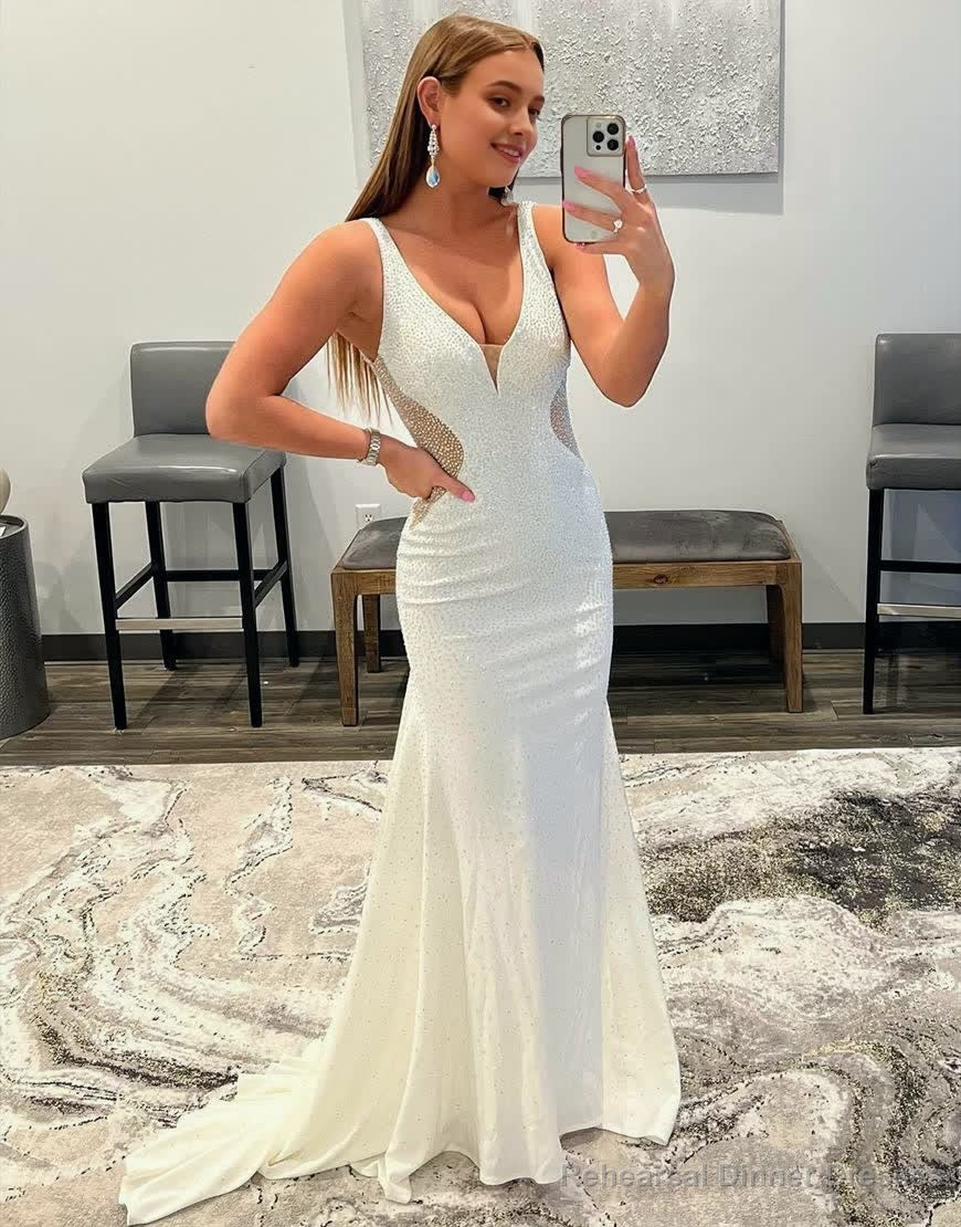 White Mermaid Beaded Prom Dress Secondary image