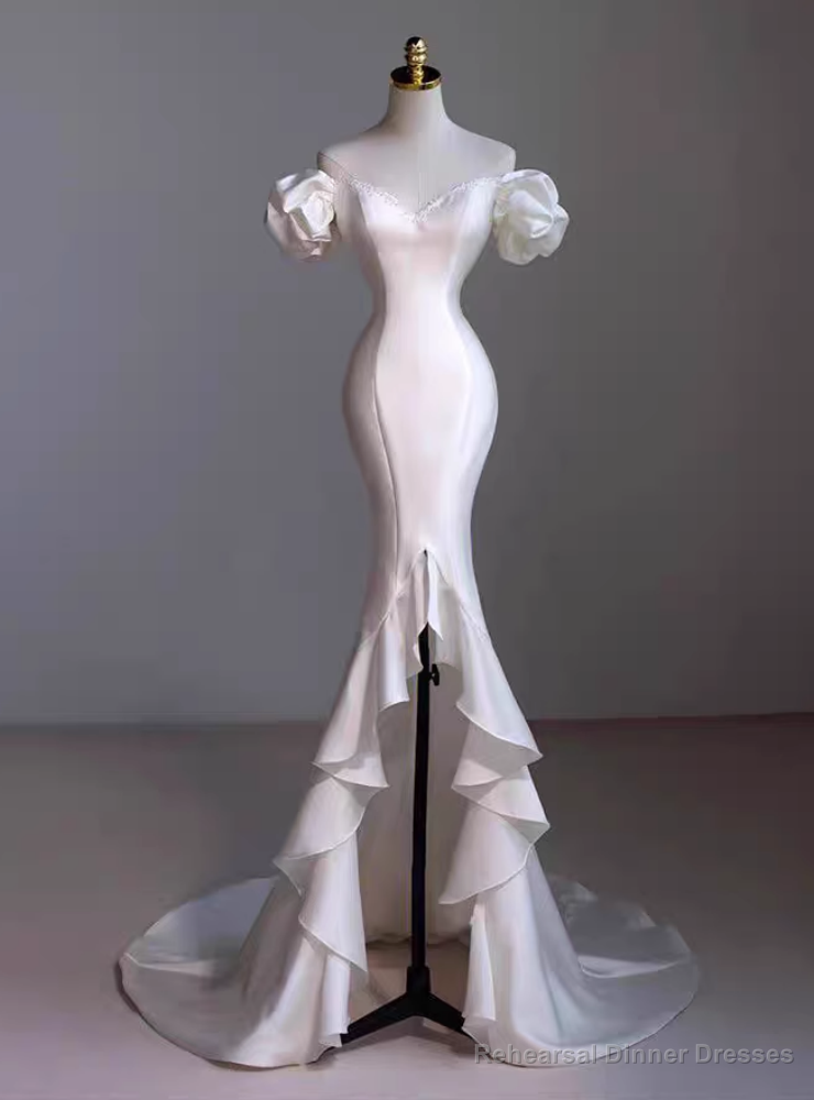 White Mermaid  Satin Beading Wedding Dress Main image