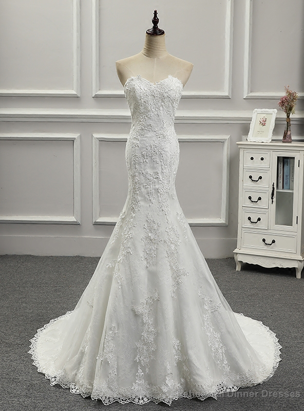 White Mermaid Lace Strapless Appliques Wedding Dress Main image