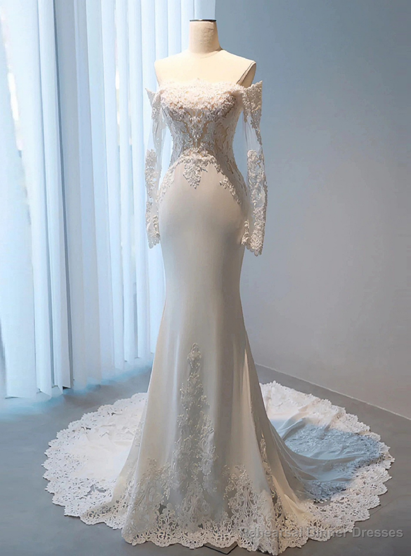 White Mermaid Off the Shoulder Appliques Wedding Dress Main image