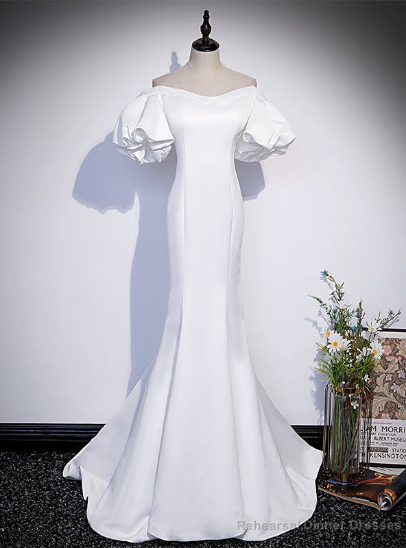 White Mermaid Off the Shoulder Puff Sleeve Prom Dress Main image