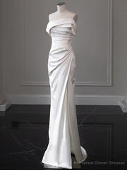 White Mermaid Pleats Off the Shoulder Wedding Dress