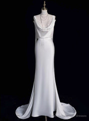 White Mermaid Satin Backless Wedding Dress