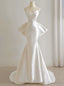 White Mermaid Satin Strapless Pleats Wedding Dress