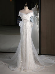 White Mermaid Sequins Appliques Off the Shoulder Wedding Dres