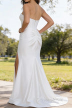 White Mermaid Sweetheart Corset Long Prom Dress with Slit
