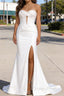 White Mermaid Sweetheart Corset Long Prom Dress with Slit