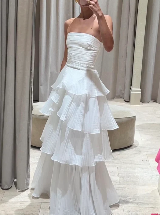 White Multi-Layer Classy Evening Dress Long White Classy Prom Gown Secondary image