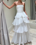 White Multi-Layer Classy Evening Dress Long White Classy Prom Gown