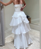 White Multi-Layer Classy Evening Dress Long White Classy Prom Gown