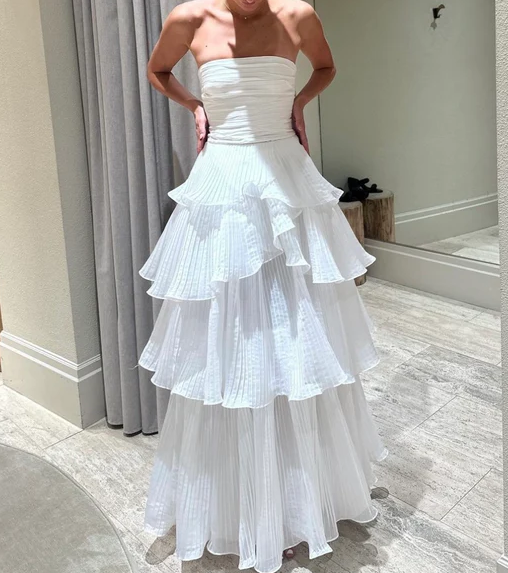 White Multi-Layer Classy Evening Dress Long White Classy Prom Gown