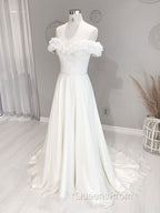 White Off Shoulder Chiffon Long Evening Prom Dress, White Evening Dress
