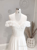 White Off Shoulder Chiffon Long Evening Prom Dress, White Evening Dress
