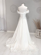 White Off Shoulder Chiffon Long Evening Prom Dress, White Evening Dress