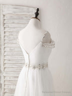 White Off Shoulder Tulle Beads Long Prom Dress White Evening Dress