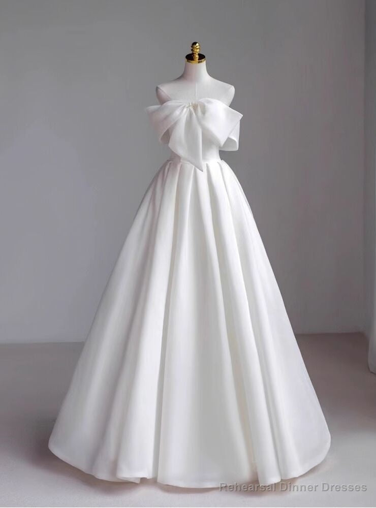 White Off the Shoulder Bow Wedding Dress Main image