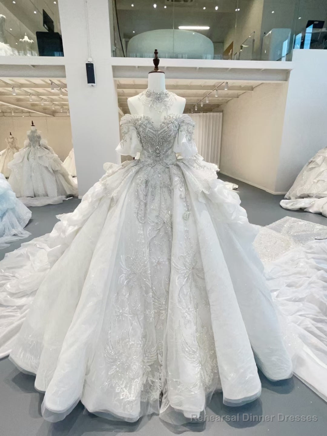 White Off the Shoulder Puff Sleeve Wedding Dress Main image