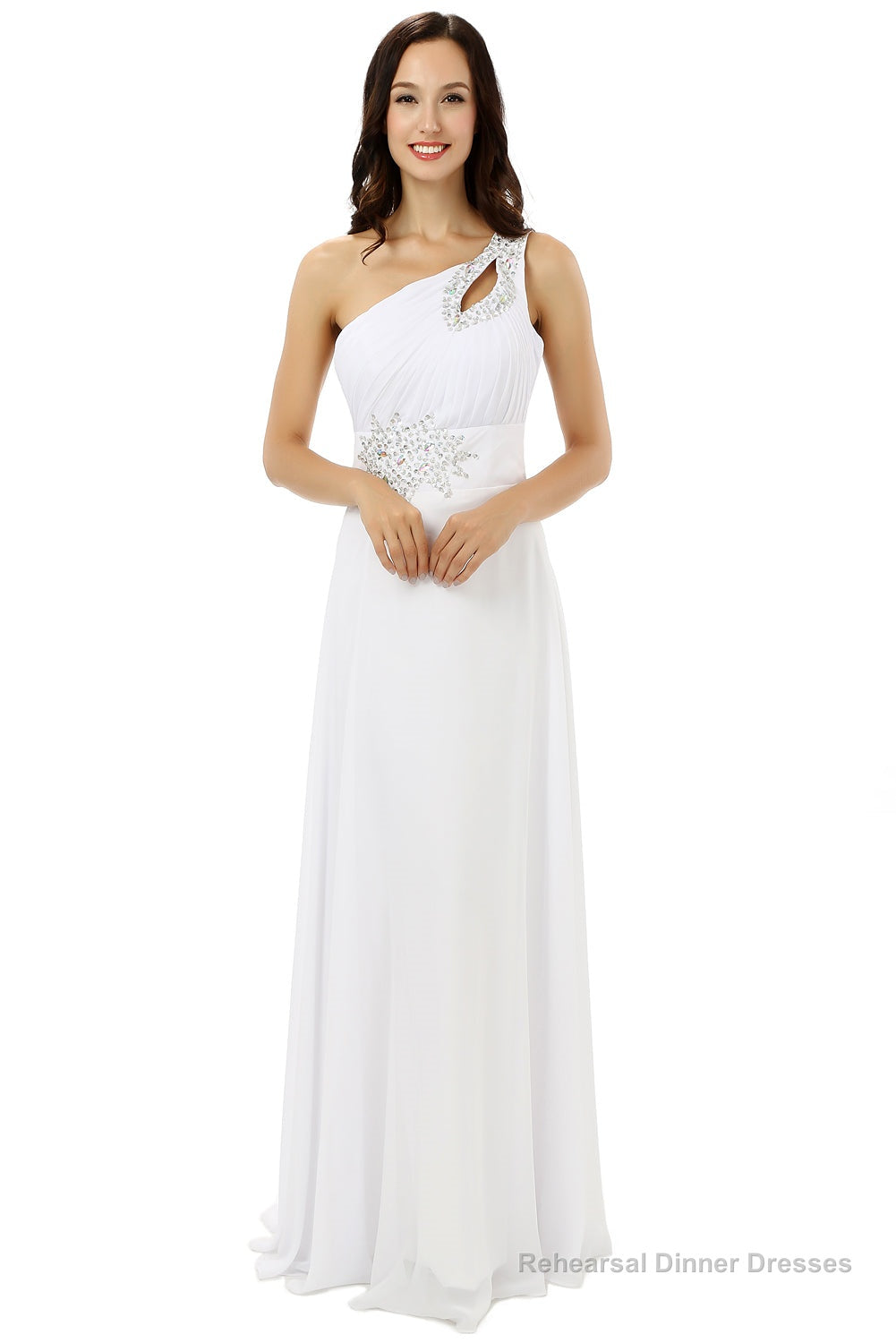 White One Shoulder Chiffon Pleats Beading Bridesmaid Dresses Main image