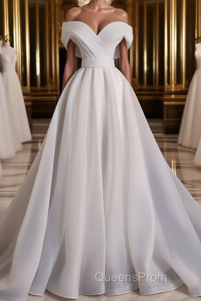 White Organza Long Evening Prom Dress, White Long Evening Dress Main image