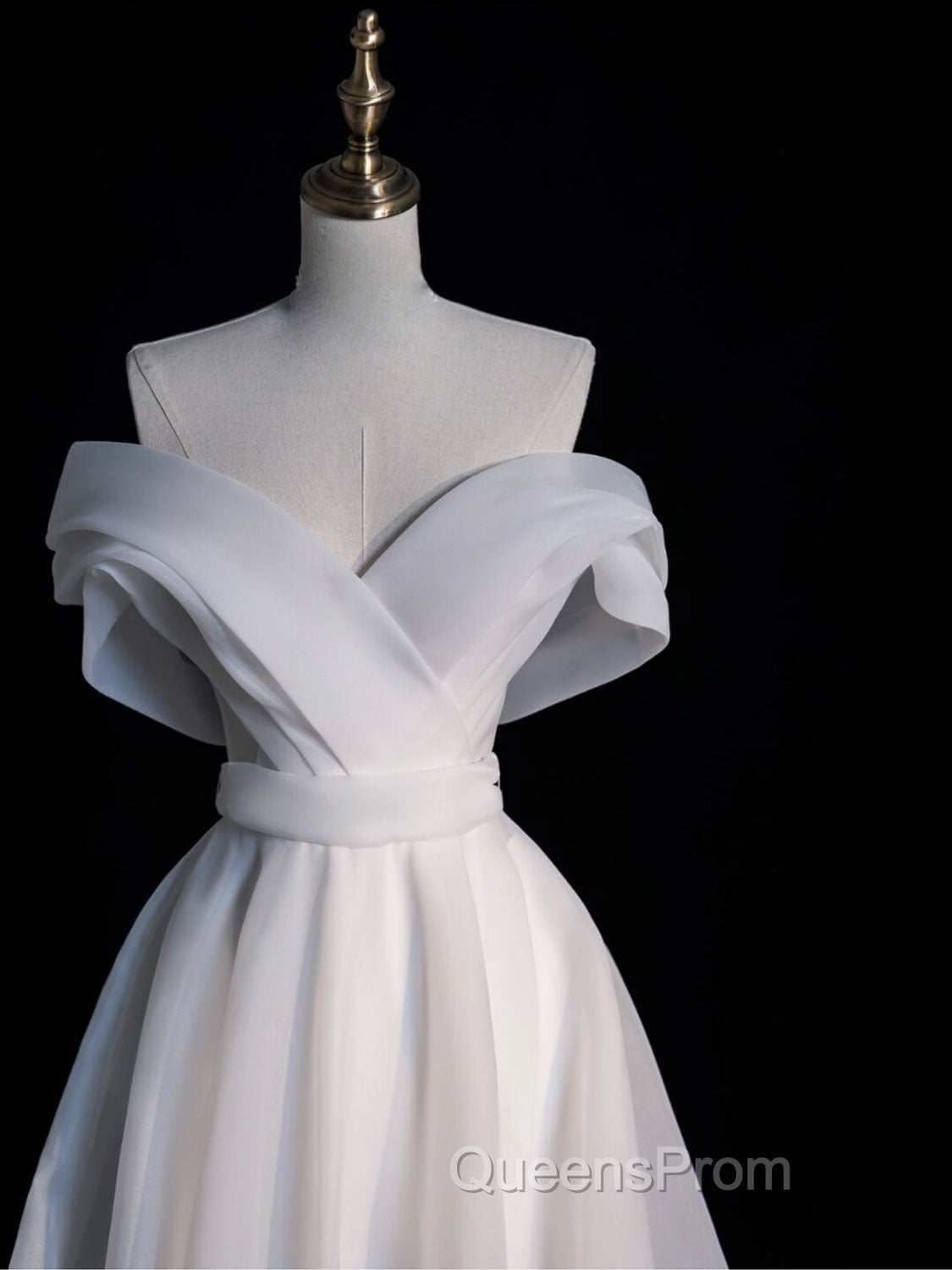 White Organza Long Evening Prom Dress, White Long Evening Dress Secondary image